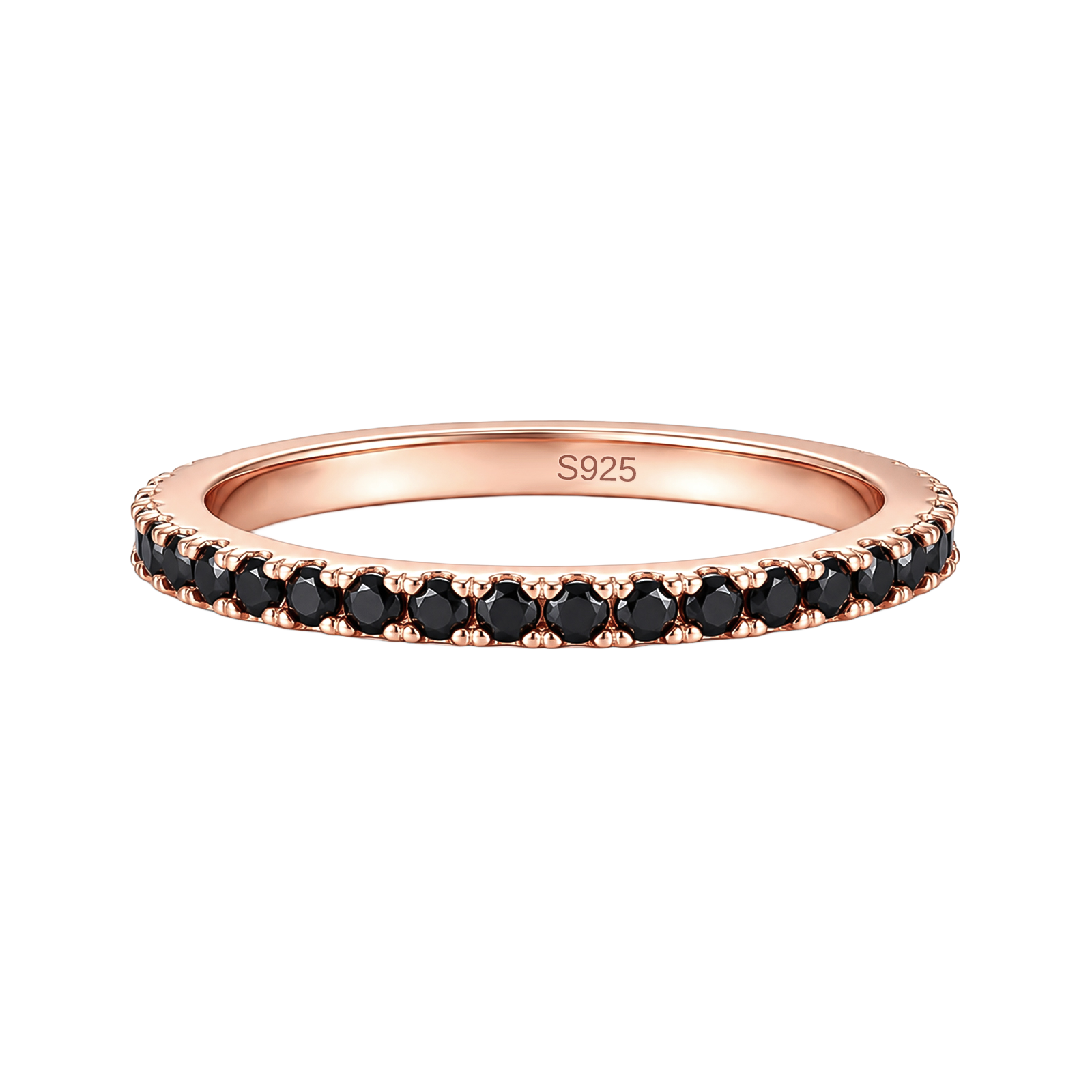 S925 Black Moissanite Stone 0.5Ct Rose Gold  Full Eternity Thin Wedding Band