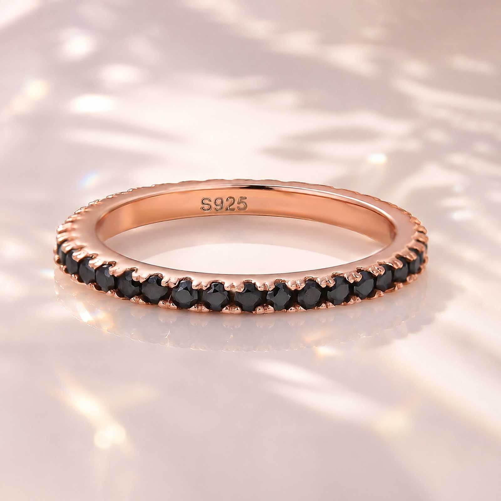 S925 Black Moissanite Stone 0.5Ct Rose Gold  Full Eternity Thin Wedding Band