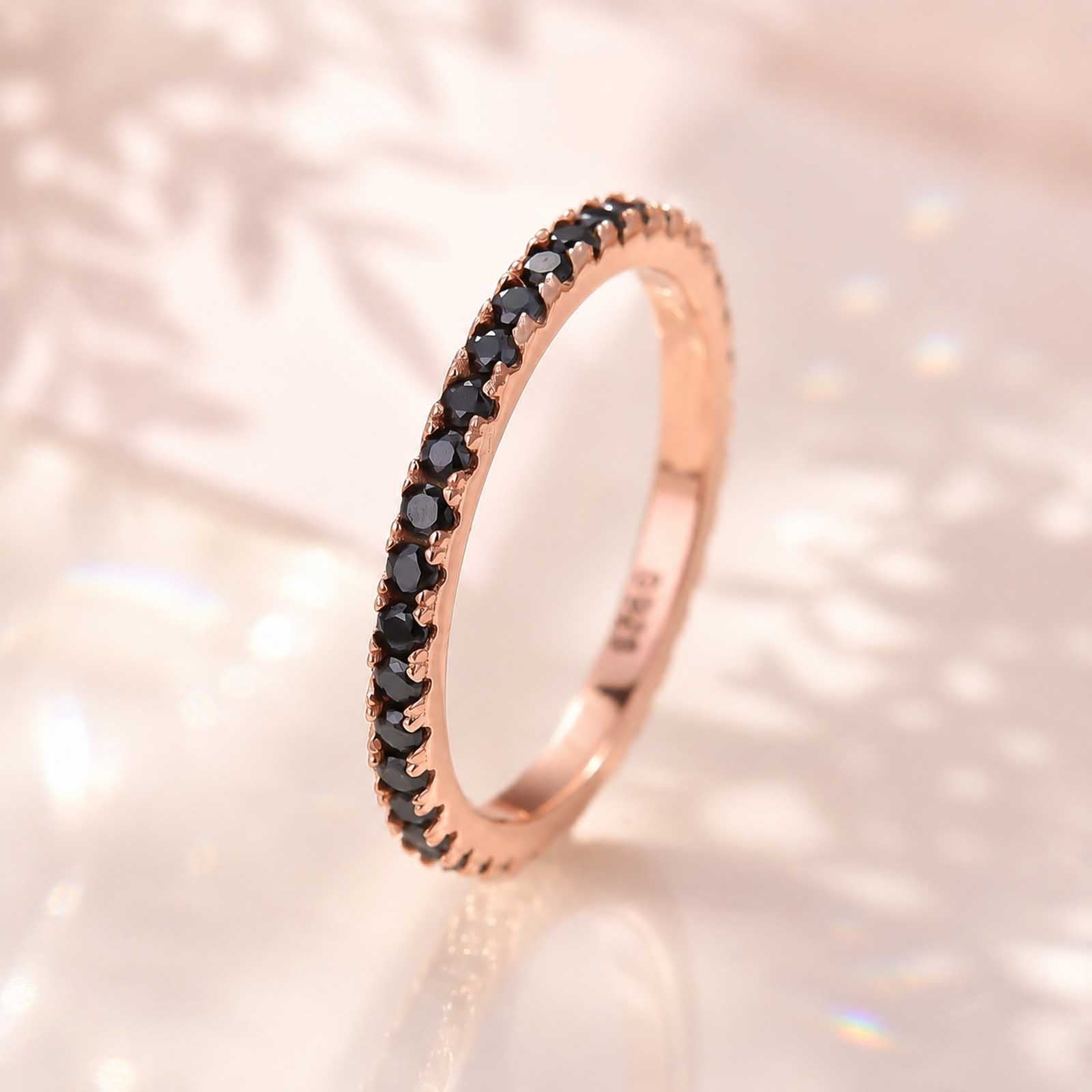 S925 Black Moissanite Stone 0.5Ct Rose Gold  Full Eternity Thin Wedding Band