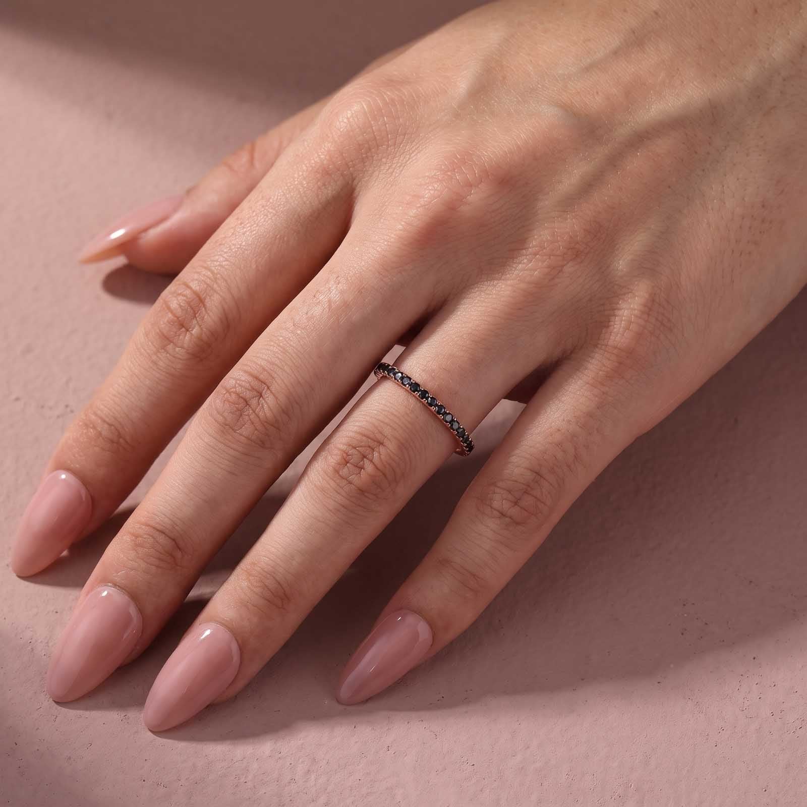 S925 Black Moissanite Stone 0.5Ct Rose Gold  Full Eternity Thin Wedding Band