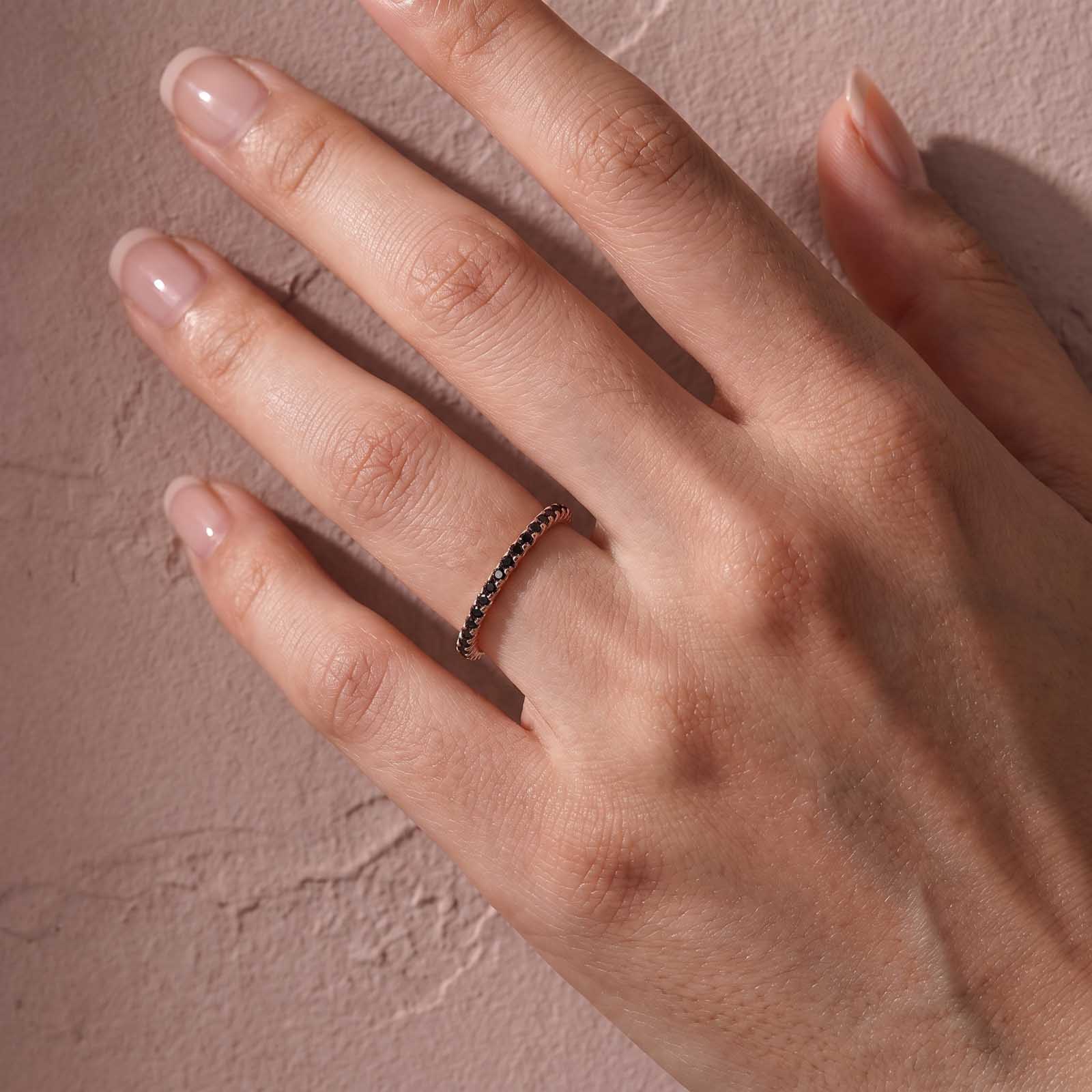 S925 Black Moissanite Stone 0.5Ct Rose Gold  Full Eternity Thin Wedding Band