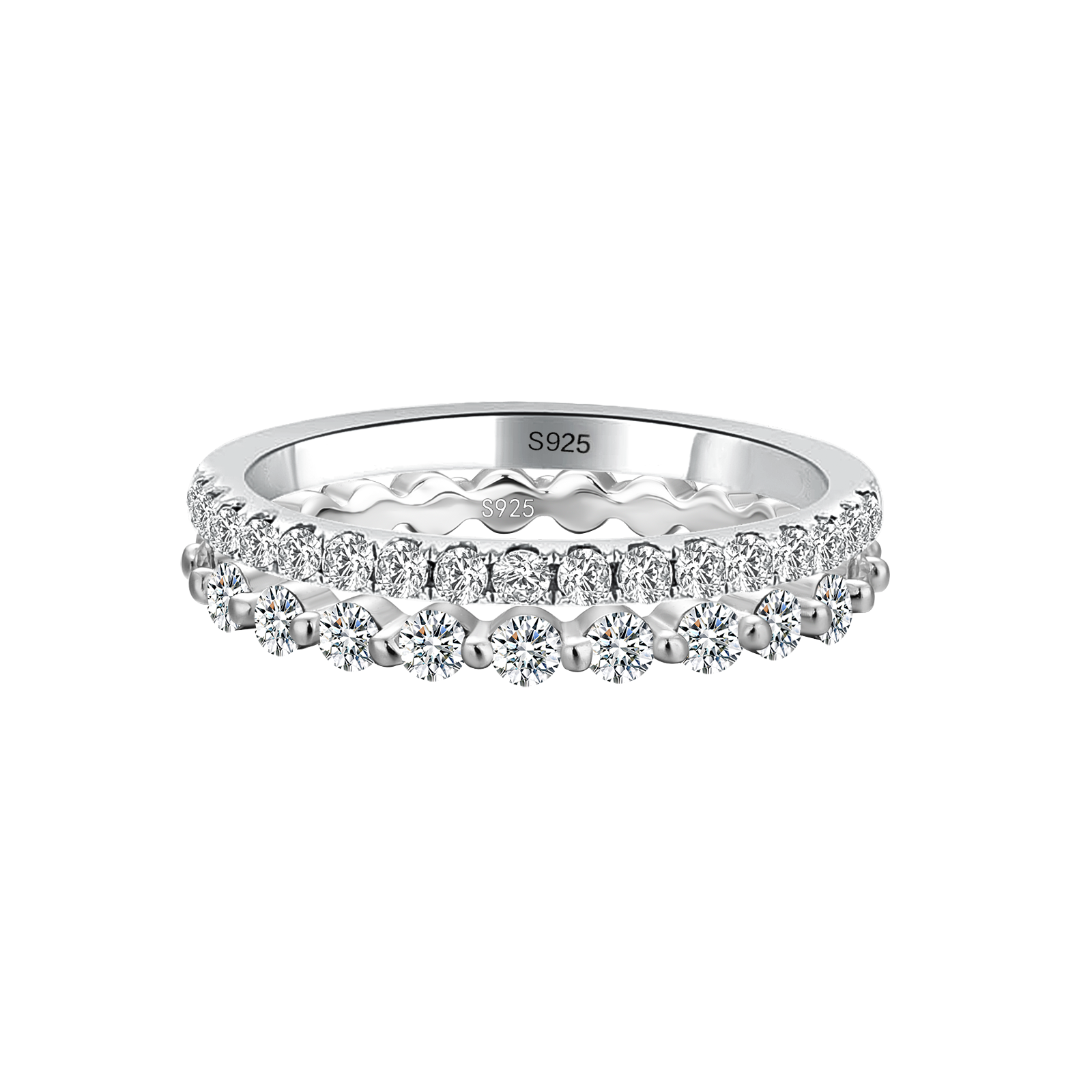 Moissanite Women's Stackable Wedding Band Set In Sterling Silver