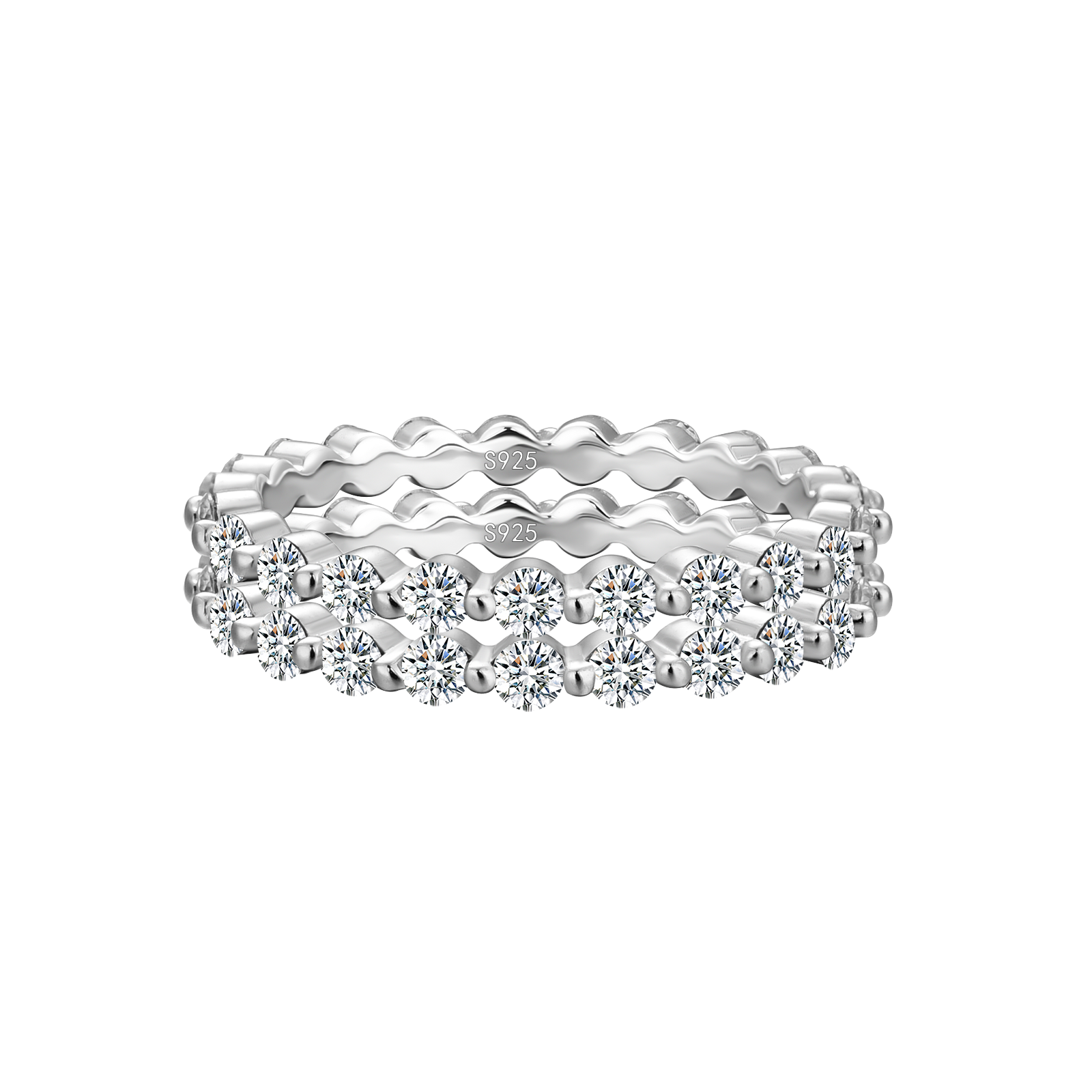 Moissanite Round Cut White Gold Wedding Band Set