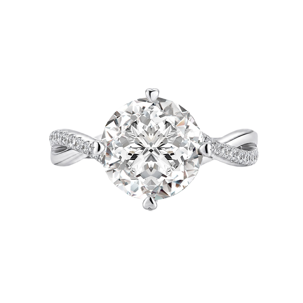 S925 Moissanite 3.0Ct Round Cut Twisted Half Pave Engagement Ring Stackable Ring For Date Night