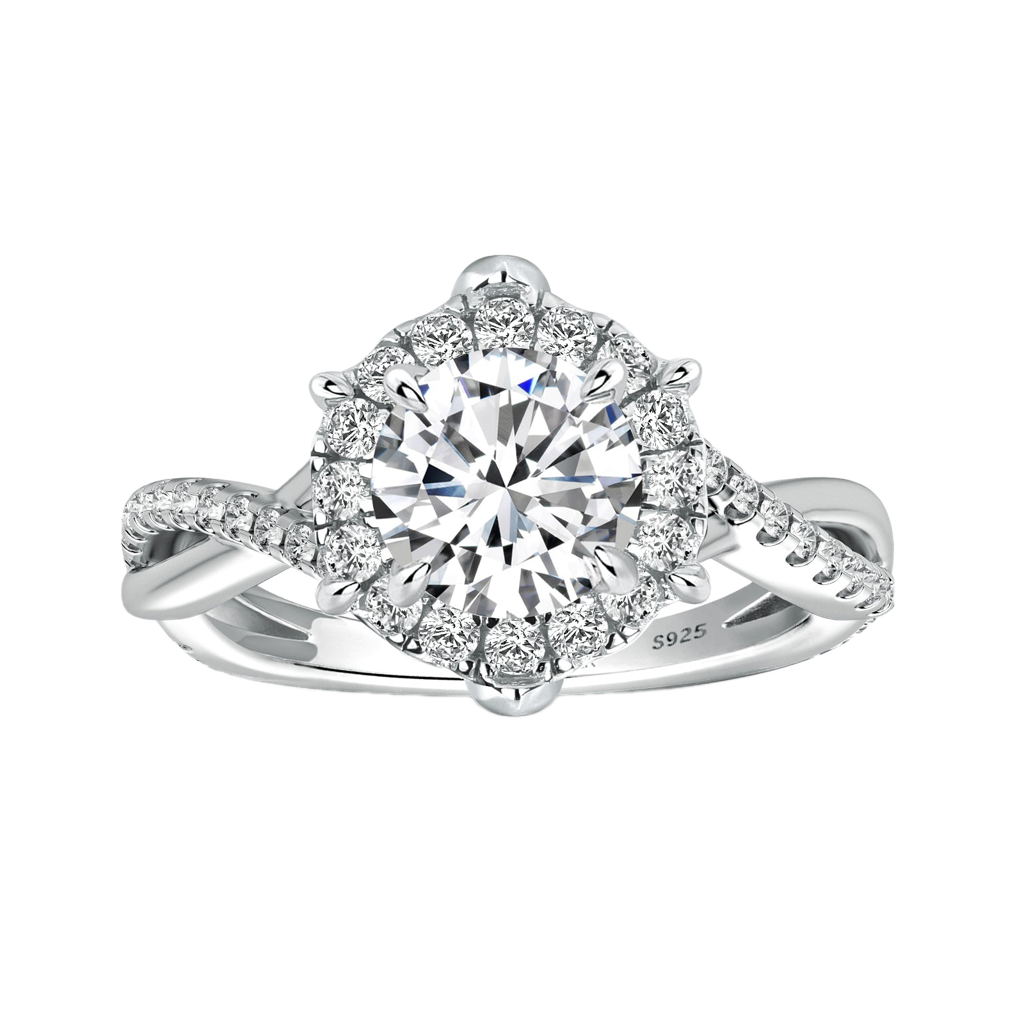 S925 Moissanite 1.0 Ct Twist Flower Design Promise Bridal Ring