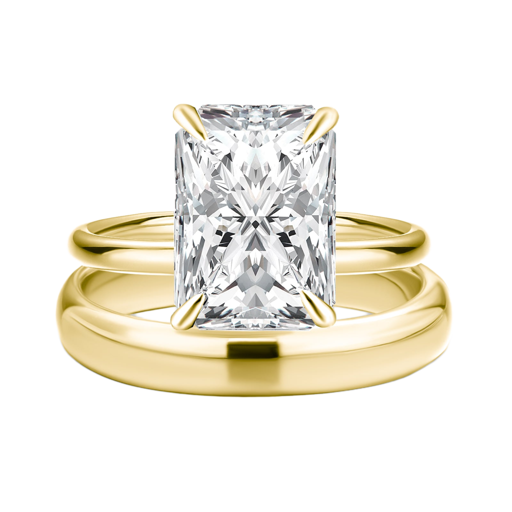 S925 Moissanite 4.5 Ct Radiant Cut Yellow Gold Wedding Ring Set with Wide Band