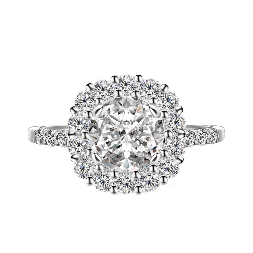 Moissanite 2.0 Ct Halo Round Cut White Gold Engagement Ring