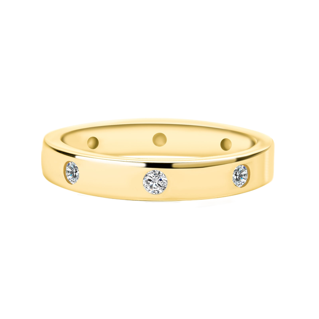 Gelovely Moissanite Round Cut Yellow Gold Wide Wedding Band