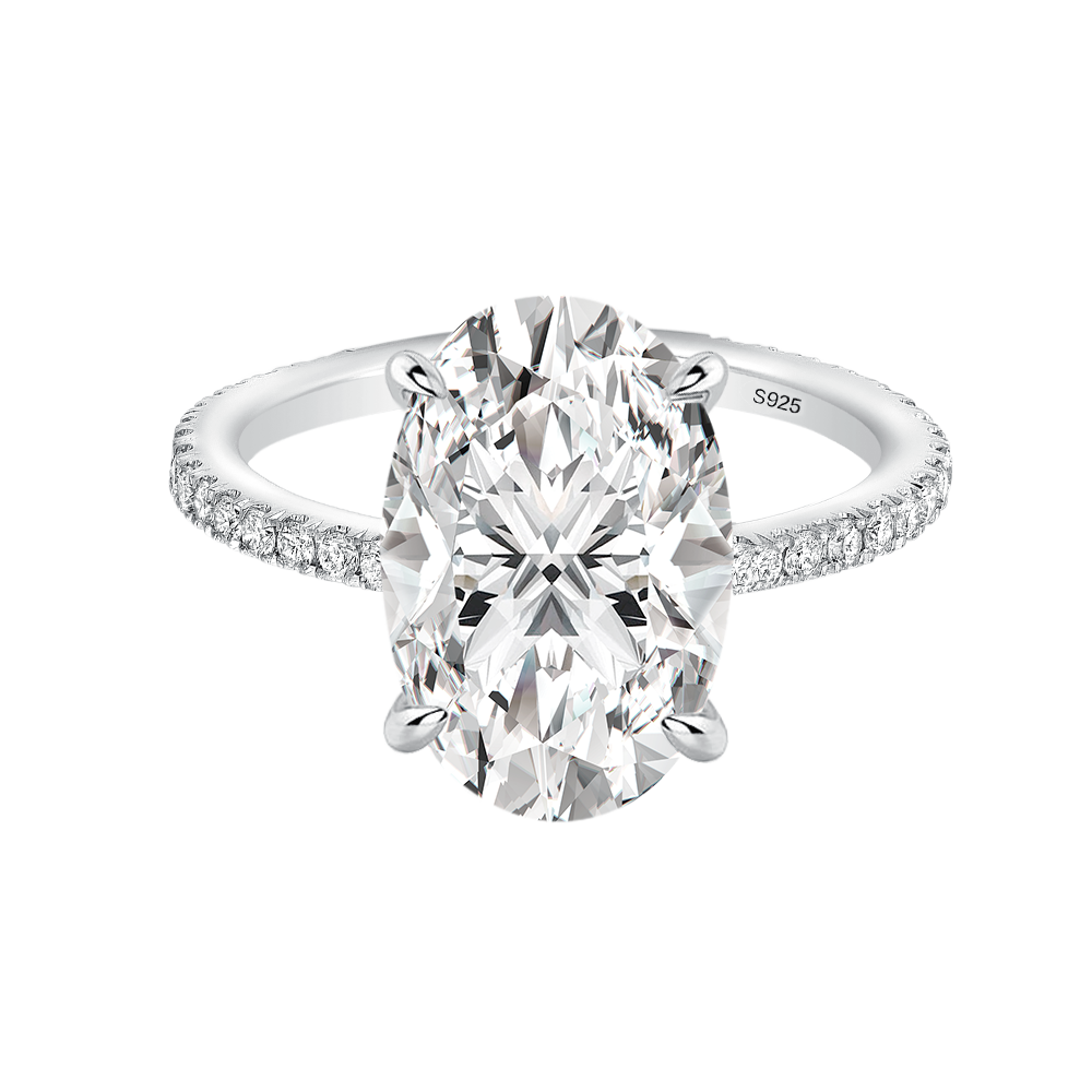 S925 Moissanite 2.0 Ct~5.5 Ct Pavé Oval Cut Engagement Rings Stackable Ring For Women