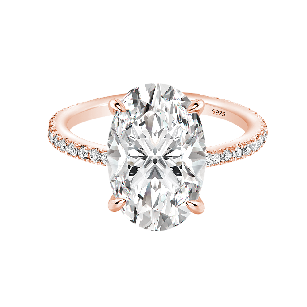 S925 Moissanite 4.0 Ct Oval Cut Pavé White/Black Stone Engagement Ring For Women Everyday Wear