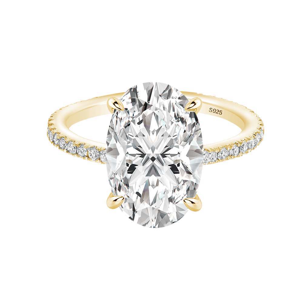 S925 Moissanite 2.0 Ct ~5.5 Ct Oval Cut Pavé Yellow Gold Engagement Ring Stackable Ring