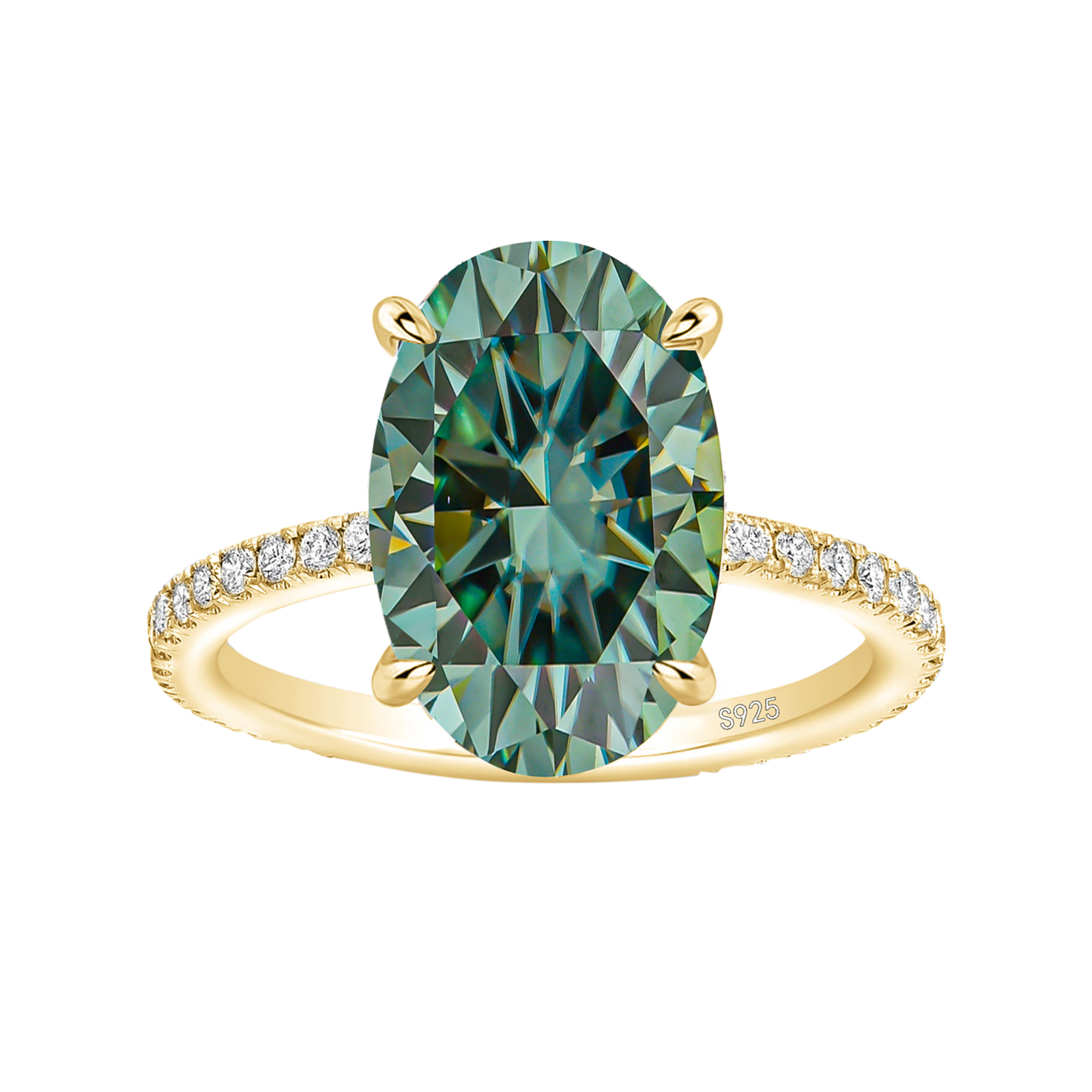 Moissanite 4.0Ct Oval Cut Turquoise/Blue Stone Hidden Halo Engagement Ring in Sterling Silver