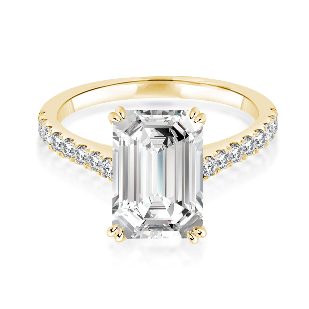 Gelovely Moissanite 4.5 Ct Emerald Cut Yellow Gold Engagement Ring