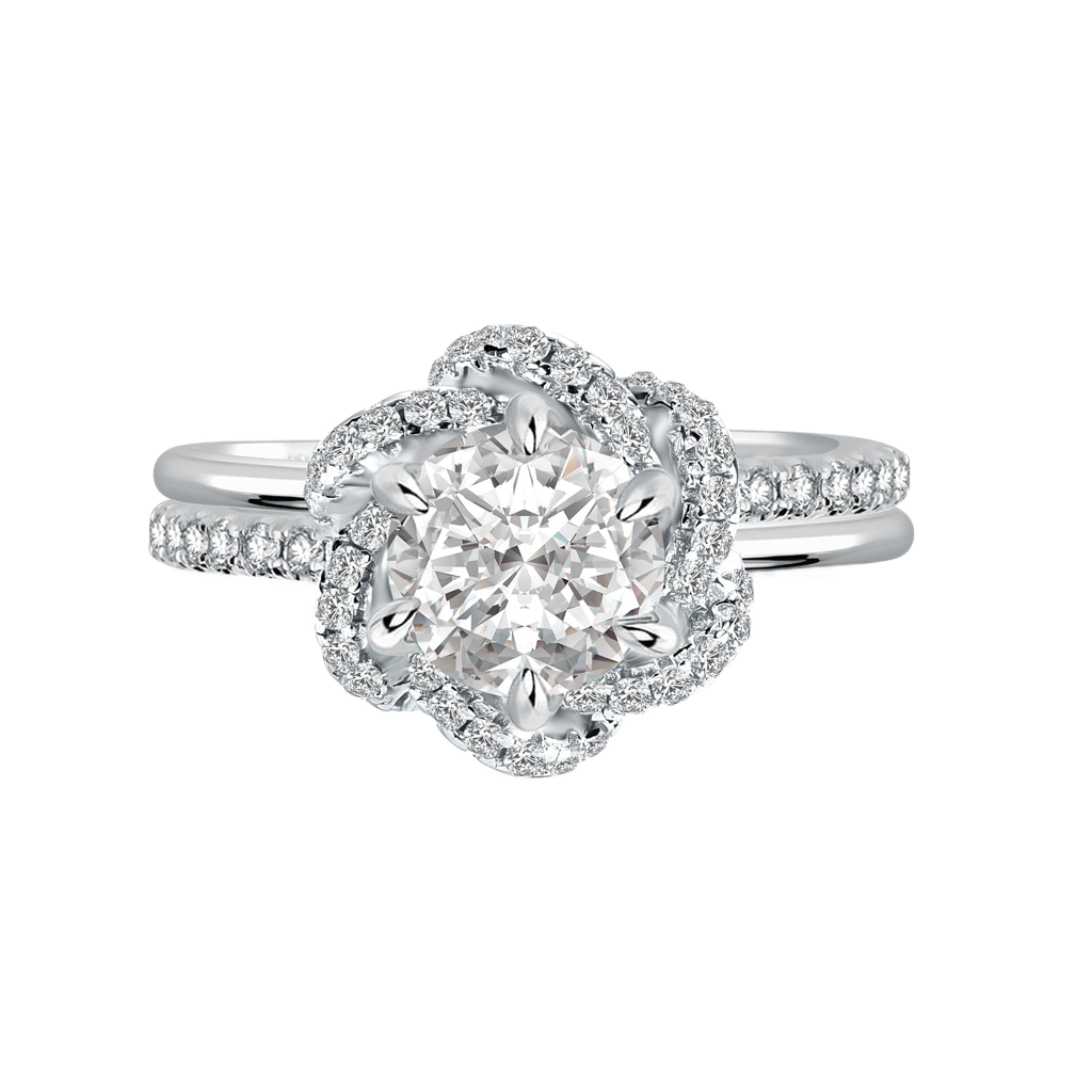 S925 Moissanite 1.0Ct Round Cut Twist Flower Design Engagement Ring