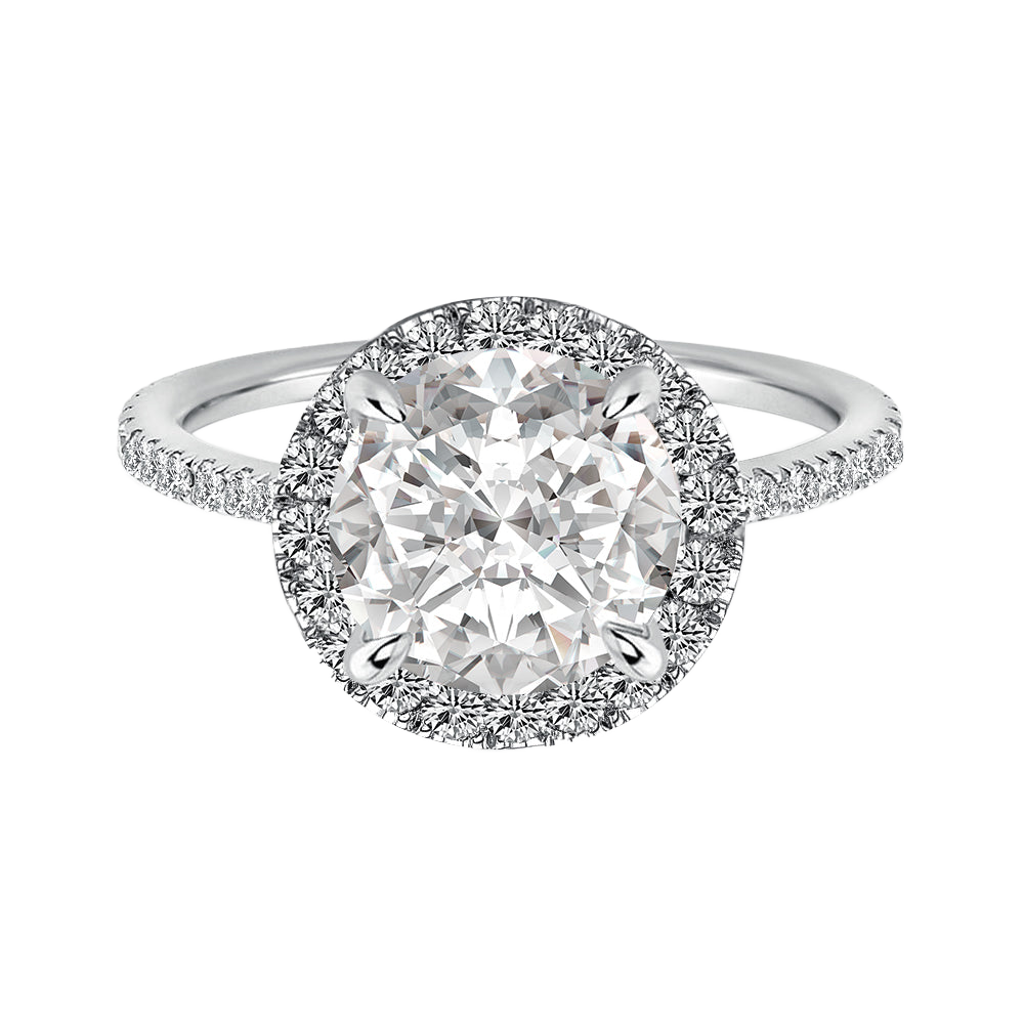 S925 Moissanite 2.0 Ct Halo Round Cut White Gold Engagement Ring