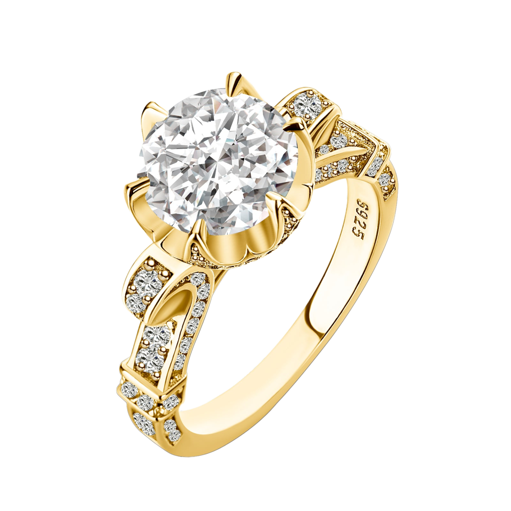 S925 Moissanite 2.0Ct Round Cut Yellow Gold Promise Bridal Ring