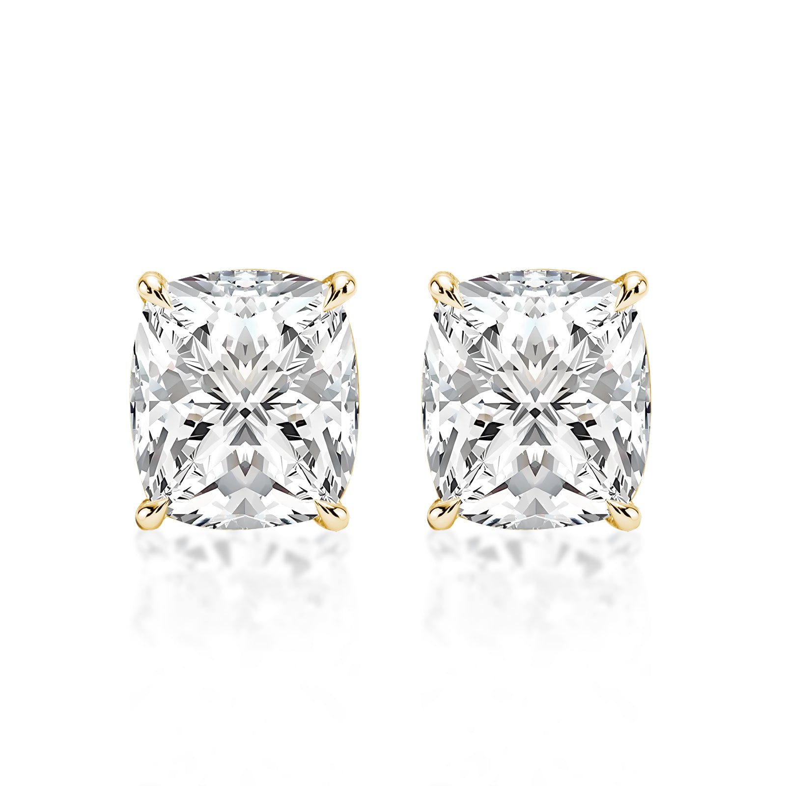 S925 Moissanite 2.0 Ct Diamond Yellow Gold 4 Prong Cushion Stud Earrings