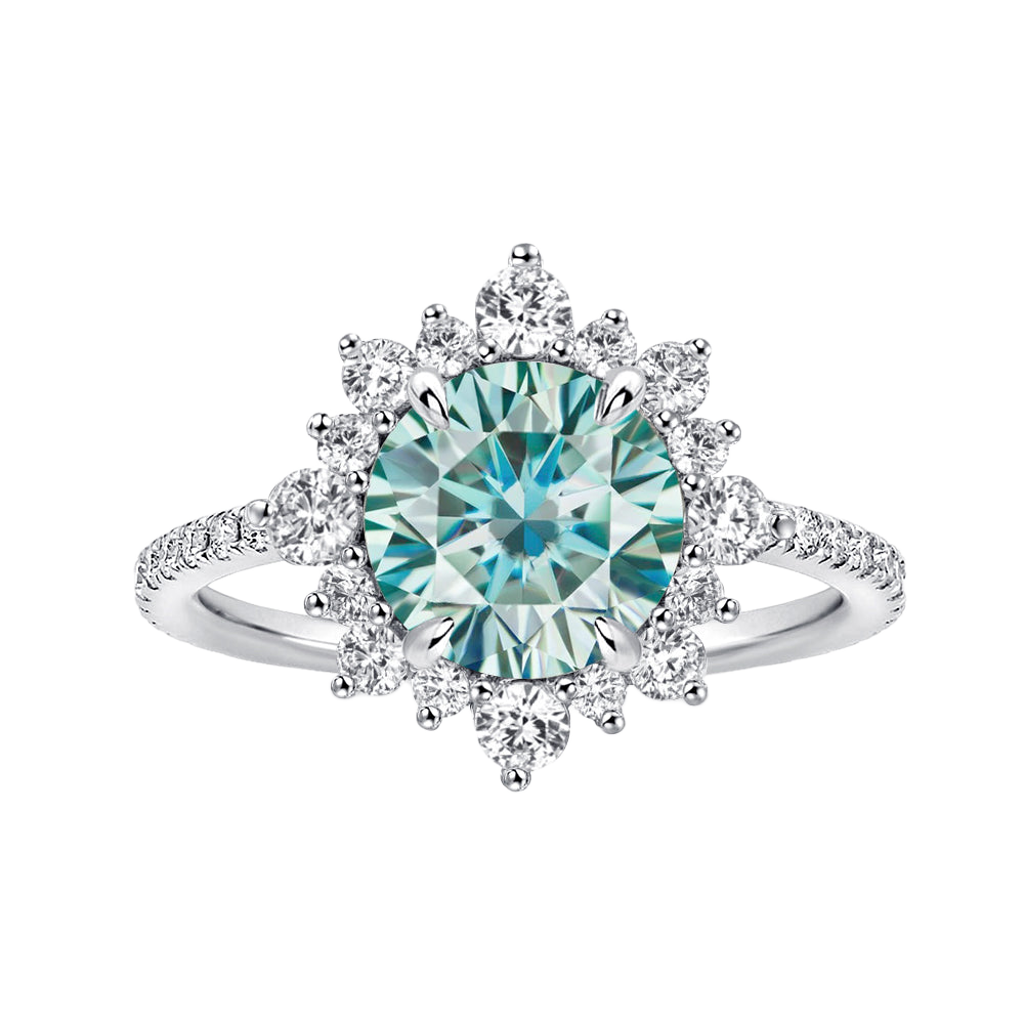 S925 Moissanite 2.0 Ct Blue Snowflake Design Travel Ring