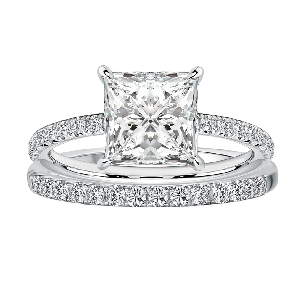 S925 Moissanite 2.0 Ct Princess Cut Wedding Ring Set For Women