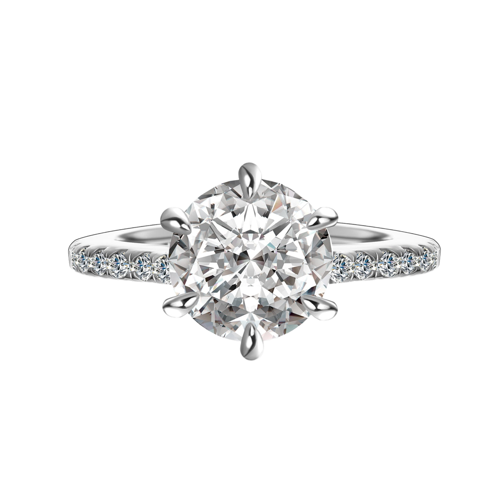 S925 Moissanite 2.0 Ct  Hidden Halo Round Cut White Gold Engagement Ring