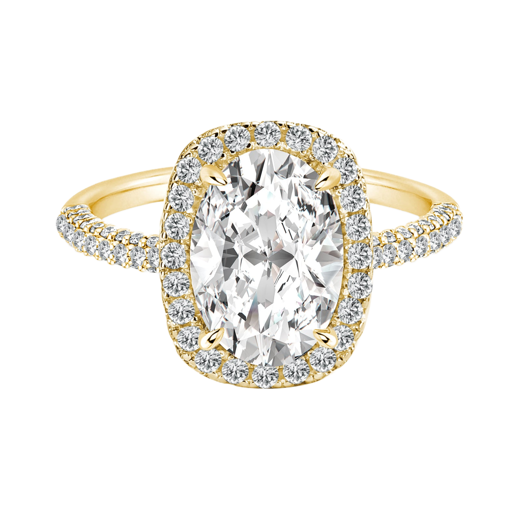 Gelovely Moissanite 2.5 Ct Halo Oval Cut Yellow Gold Promise Ring