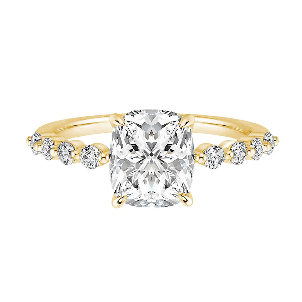 S925 Moissanite 2.0 Ct Yellow Gold Cushion Cut Bridal Ring