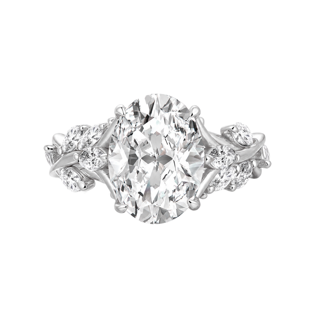 S925 Moissanite 3.0Ct Oval Cut Side Stone Twist Nature-Inspired Engagement Ring In Sterling Silver